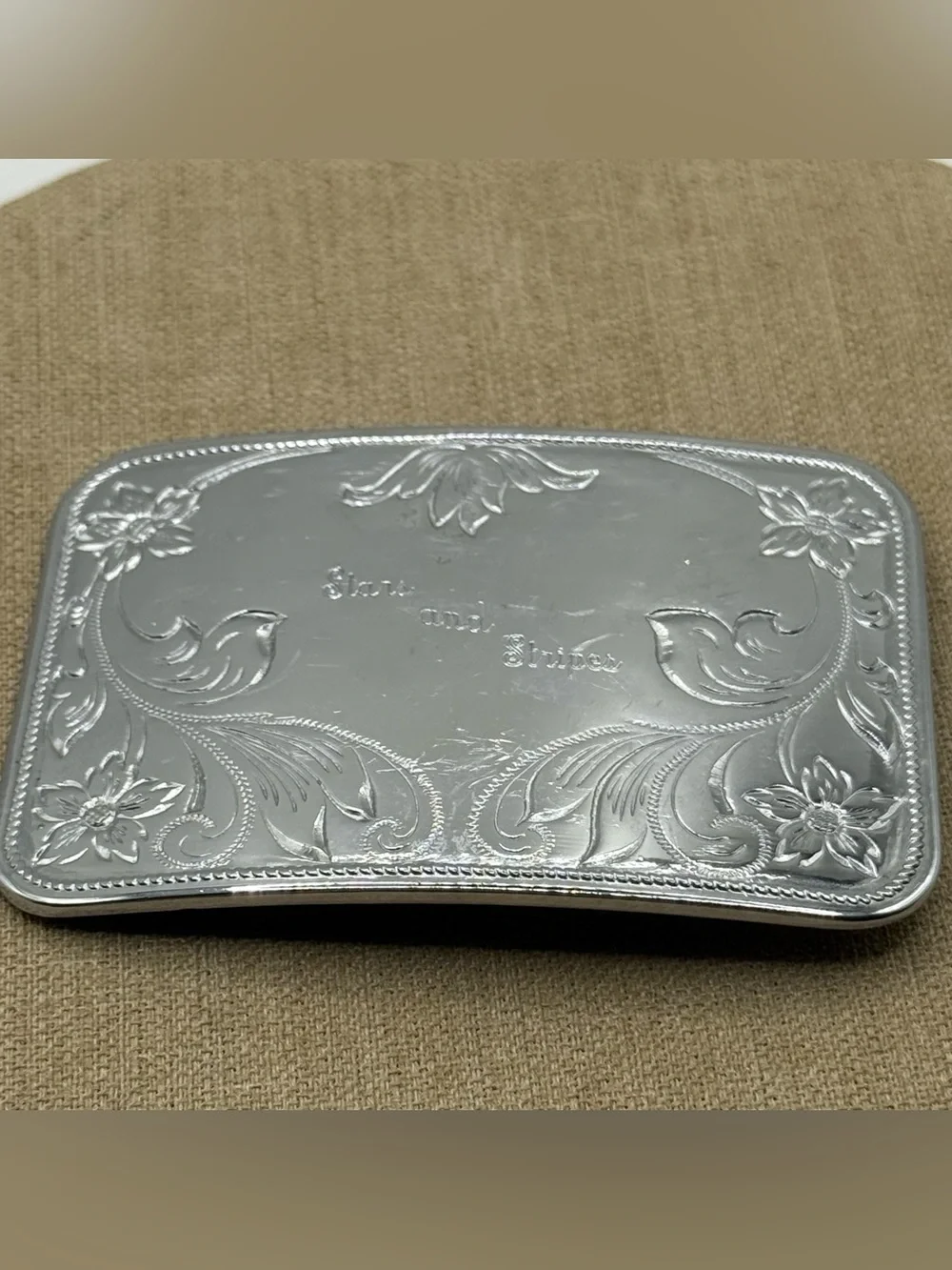 Silver Stars and Stripes Floral Engraved belt buckle